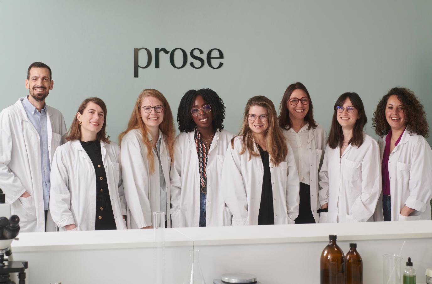 Prose R&D team in lab coats at their innovative facility